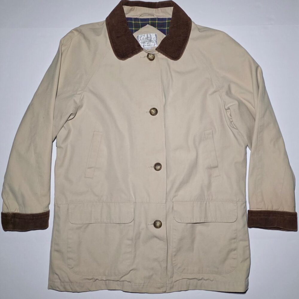 Coat Collectibles Womens Beige and Brown Button Up Short Trench Coat Size Small